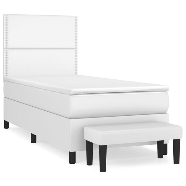 vidaXL Cama com molas/colch&atilde;o 90x190 cm couro artificial branco