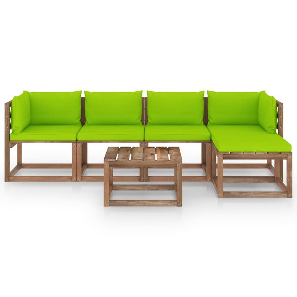 vidaXL 6 pcs conjunto lounge de jardim c/ almofad&otilde;es verde brilhante