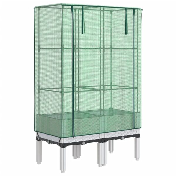 vidaXL Canteiro elevado com cobertura de estufa aspeto de vime