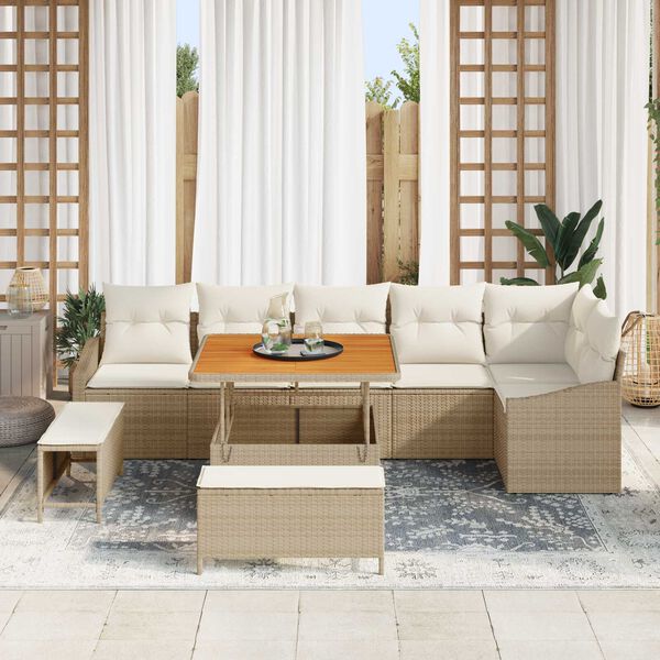 vidaXL Conjunto de Sof&aacute; de Jardim 9 pcs Bege Rattan Sint&eacute;tico