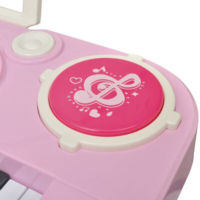 Teclado de brincar infantil com banco/microfone, 37 teclas, rosa