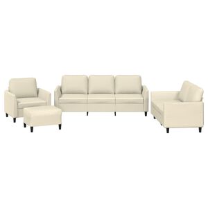 vidaXL 4 pcs conjunto sof&aacute;s c/ almofad&otilde;es couro artificial cor creme