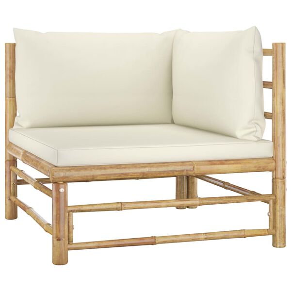 vidaXL 7 pcs conj. lounge p/ jardim em bambu c/ almofadões branco nata