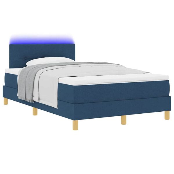 vidaXL Cama Box Spring LED com fitas LED Azul 120 x 200 cm tecido