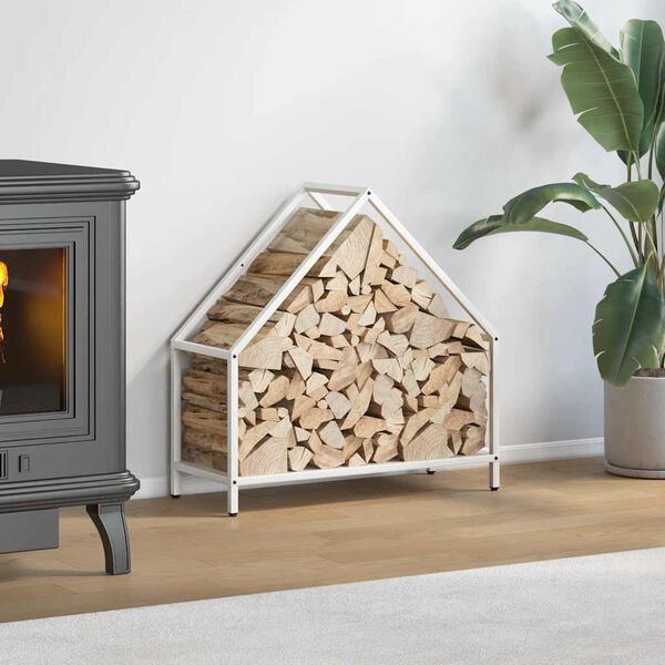 vidaXL Suporte para lenha 60x25x60 cm a&ccedil;o laminado a frio branco