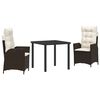 vidaXL Conjunto de Jantar para Jardim 3 unid. Castanho vime PE