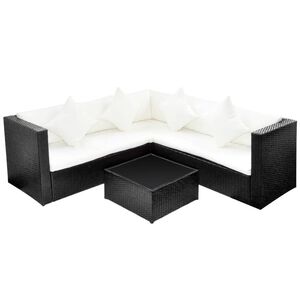 vidaXL 4 pcs conjunto lounge de jardim c/ almofad&otilde;es vime PE preto