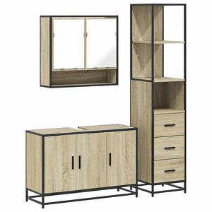 vidaXL 3 pcs conj. m&oacute;veis casa banho derivados madeira carvalho sonoma