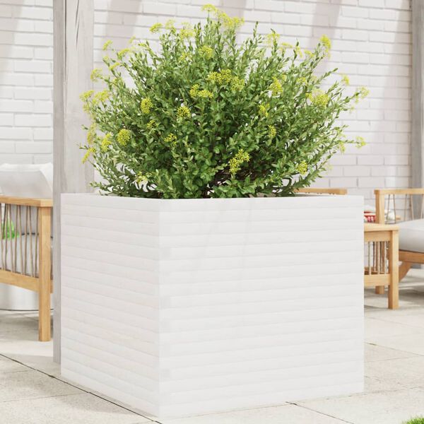 vidaXL Vaso/floreira de jardim 80x80x68,5 madeira pinho maci&ccedil;a branco