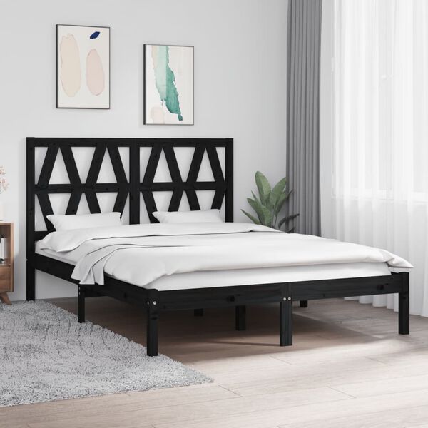 vidaXL Estrutura de cama 140x190 cm madeira de pinho maci&ccedil;a preto