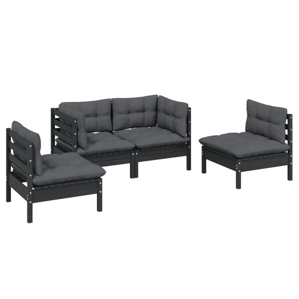 vidaXL 4 pcs conjunto lounge jardim c/ almofad&otilde;es pinho maci&ccedil;o