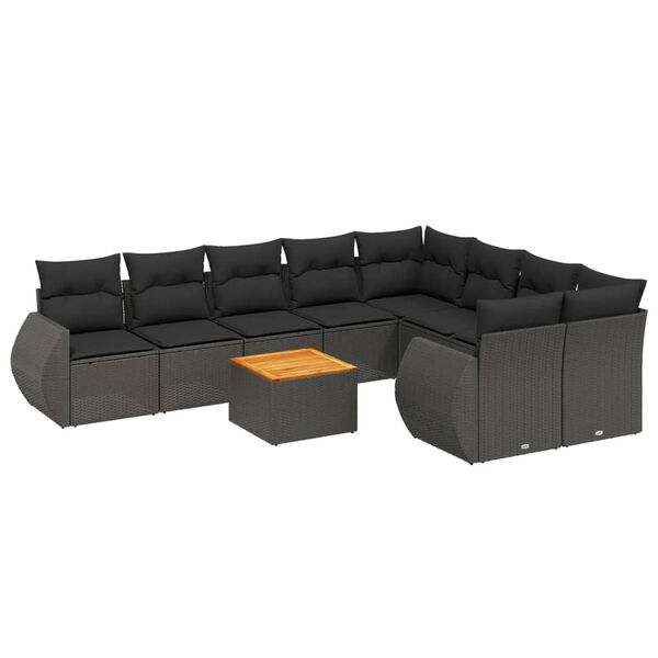 vidaXL 10 pcs conjunto sof&aacute;s de jardim c/ almofad&otilde;es vime PE preto