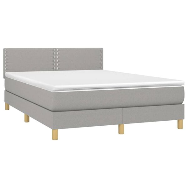 vidaXL Cama box spring c/ colch&atilde;o e LED 140x190 cm tecido cinza-claro