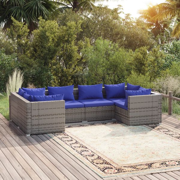 vidaXL 6 pcs conjunto lounge de jardim c/ almofadões vime PE cinzento