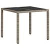 vidaXL Mesa de jardim c/ tampo de vidro 90x90x75cm vime PE cinza-claro