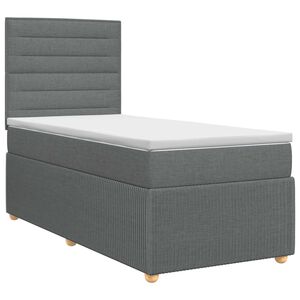 vidaXL Cama box spring com colch&atilde;o Cinzento-Escuro Individual Tecido