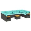 vidaXL 11 pcs conjunto sof&aacute;s de jardim c/ almofad&otilde;es vime PE preto