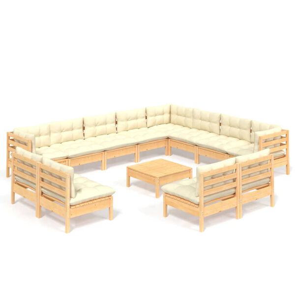 vidaXL 13 pcs conjunto lounge jardim c/ almofad&otilde;es creme pinho maci&ccedil;o