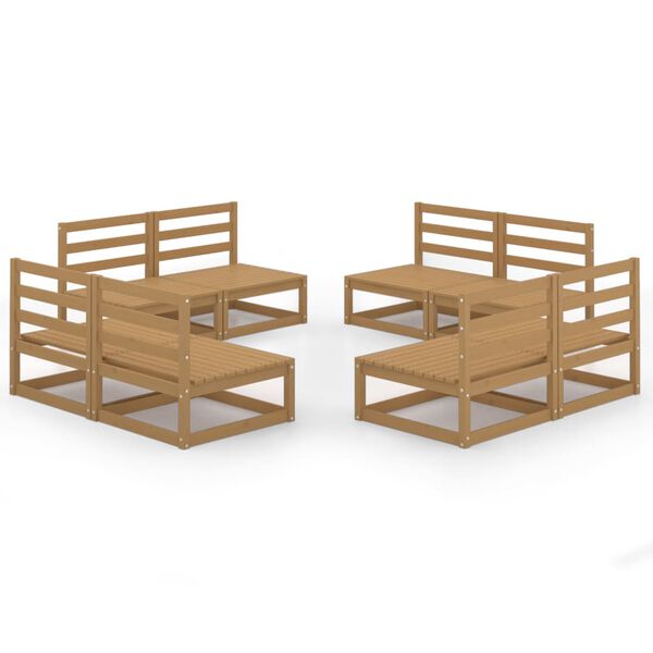 vidaXL 8 pcs conjunto lounge de jardim pinho maci&ccedil;o castanho mel