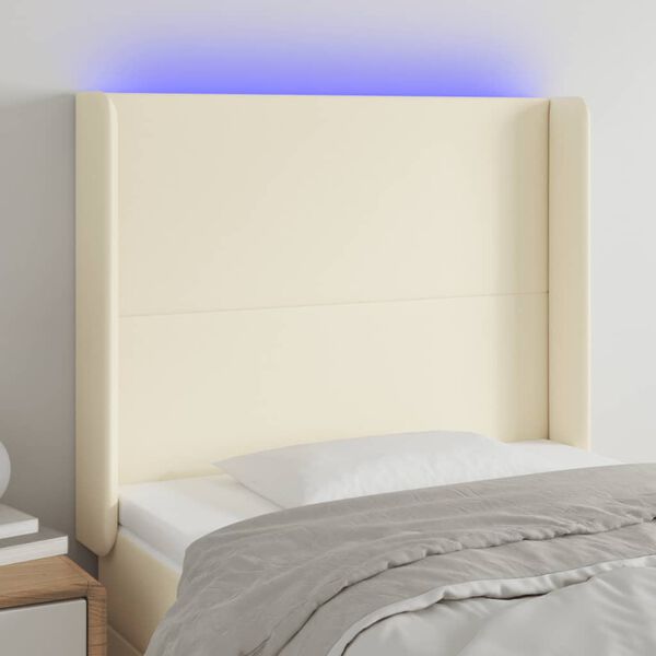 vidaXL Cabeceira cama c/ LED 103x16x118/128 cm couro artificial cr&egrave;me