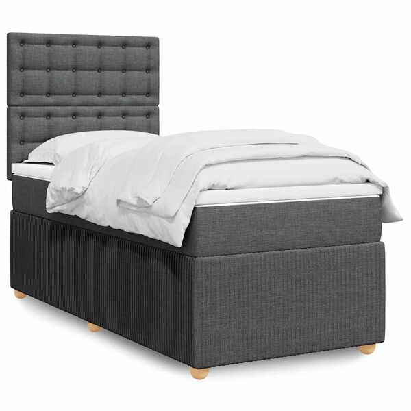 vidaXL Cama com molas/colchão 90x190 cm tecido cinza-escuro