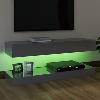 vidaXL Móvel de TV com luzes LED 120x35 cm cinzento brilhante