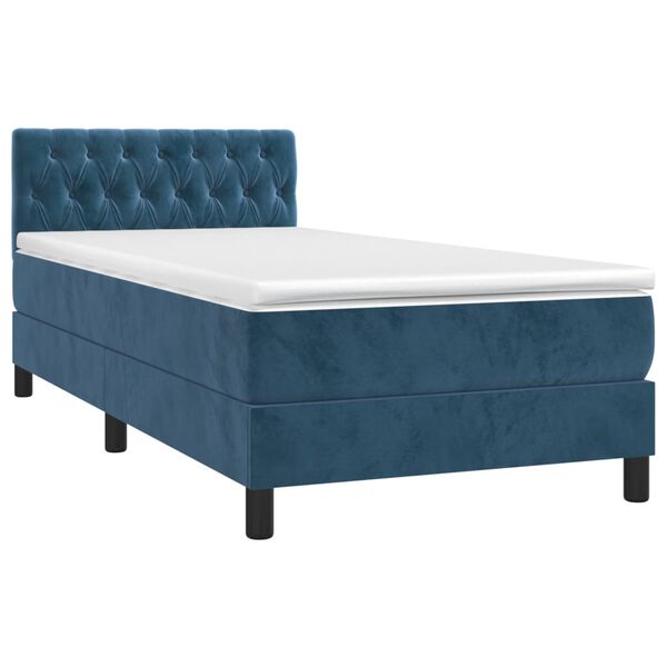 vidaXL Cama box spring c/ colch&atilde;o/LED 90x200 cm veludo azul-escuro