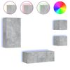 vidaXL 5 pcs m&oacute;veis parede p/ TV c/ LEDs deriv. madeira cinza cimento