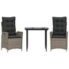 vidaXL 3 pcs conjunto de jantar p/ jardim c/ almofad&otilde;es vime PE cinza