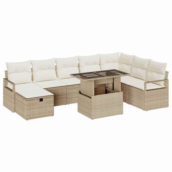 vidaXL Conjunto de Sof&aacute; de Jardim 9 pcs Bege Rattan Sint&eacute;tico