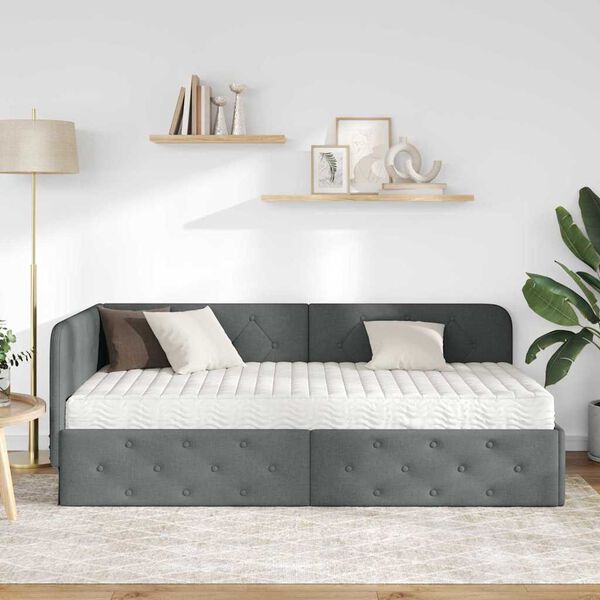 vidaXL Estrutura de Cama de Canto Cinza Escuro 90 x 200 cm tecido