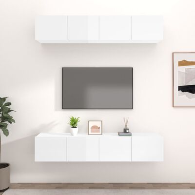 vidaXL Móveis TV 4pcs 80x30x30cm derivados de madeira branco brilhante