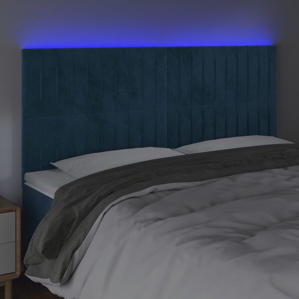 vidaXL Cabeceira cama c/ luzes LED veludo 160x5x118/128cm azul-escuro