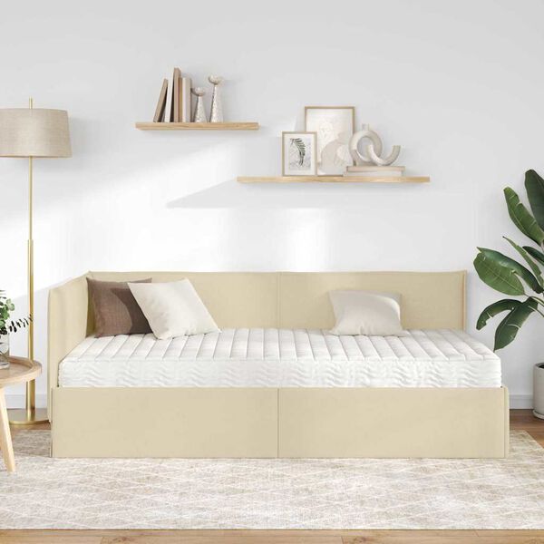 vidaXL Estrutura de Cama de Canto com Colch&atilde;o 2 pcs Creme Veludo