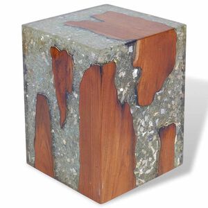 vidaXL Banco em madeira de teca maci&ccedil;a e resina 30x30x40 cm