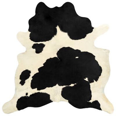 vidaXL Tapete em pele de vaca genuína 150x170 cm preto e branco
