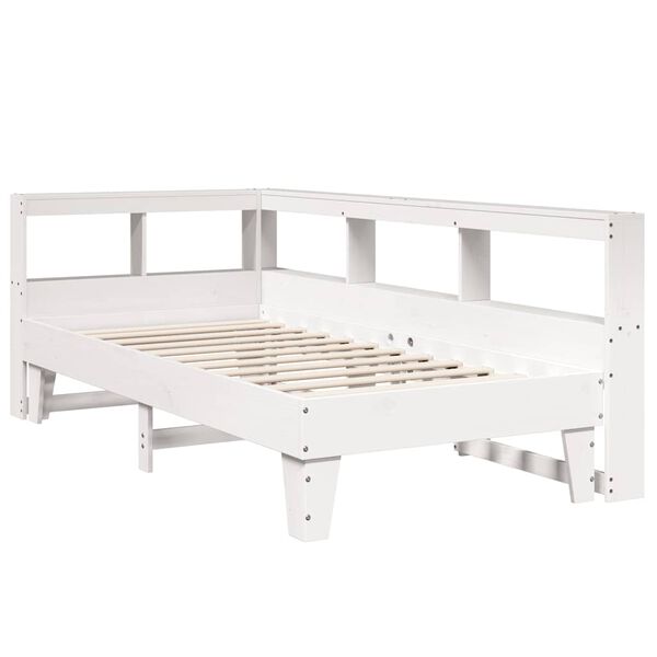 vidaXL Cama com estante sem colch&atilde;o 90x200 cm pinho maci&ccedil;o branco