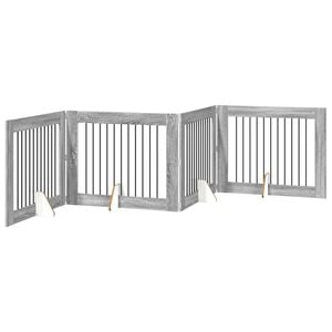 vidaXL Port&atilde;o dobr&aacute;vel para c&atilde;es com suportes 4 pcs Sonoma Cinzento
