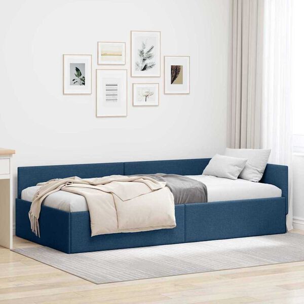 vidaXL Estrutura de Cama de Canto Azul 100 cm x 200 cm Veludo