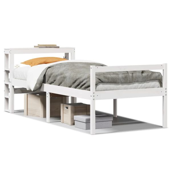 vidaXL Cama para idosos com cabeceira 90x190 cm pinho maci&ccedil;o branco