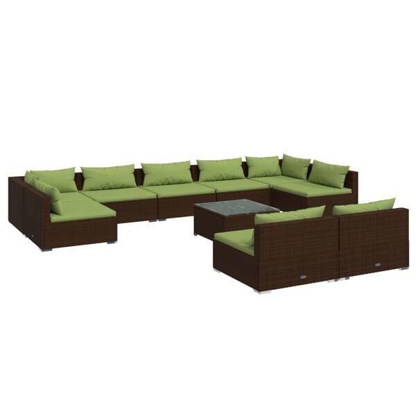 vidaXL 10 pcs conjunto lounge jardim c/ almofad&otilde;es vime PE castanho