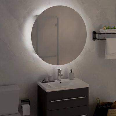 vidaXL Armário p/ casa de banho c/ espelho redondo e LEDs branco