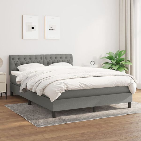 vidaXL Cama com molas/colch&atilde;o 140x200 cm tecido cinzento-escuro