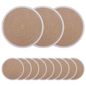vidaXL Sousplat de Juta 12 pcs Natural e Branco &Oslash; 30 cm