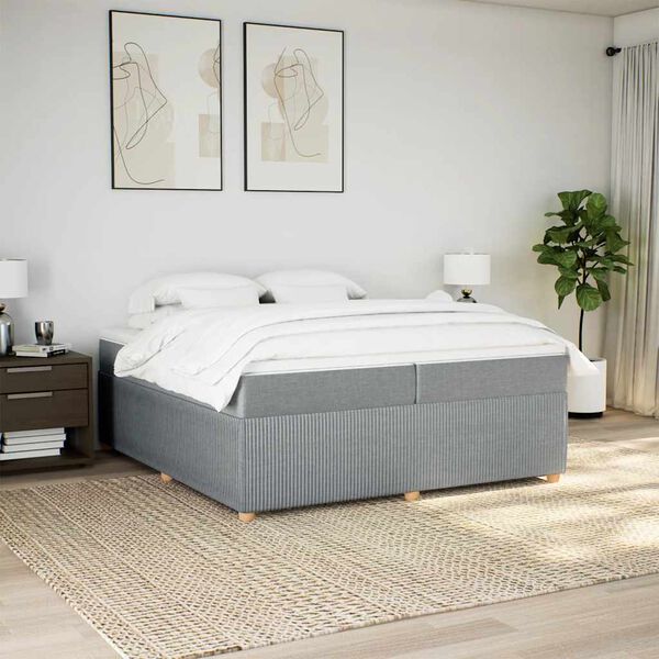 vidaXL Cama com molas/colch&atilde;o 200x200 cm tecido cinza-claro