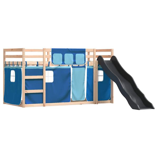 vidaXL Beliche com escorrega e cortinas 90x190 cm azul