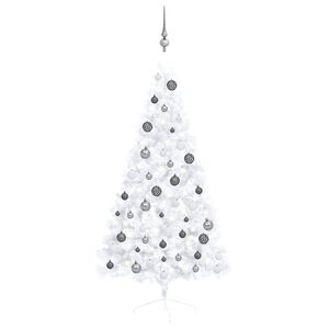 vidaXL Meia &aacute;rvore Natal artificial pr&eacute;-iluminada c/ bolas branco