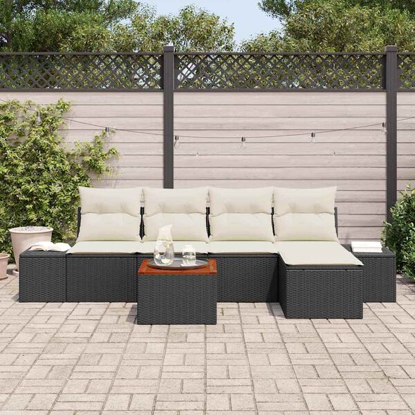 vidaXL Conjunto de Sofá de Jardim 6 pcs Preto e Creme vime PE