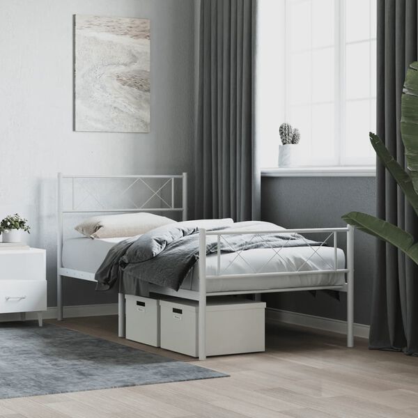 vidaXL Estrutura de cama com cabeceira e p&eacute;s 90x200 cm metal branco