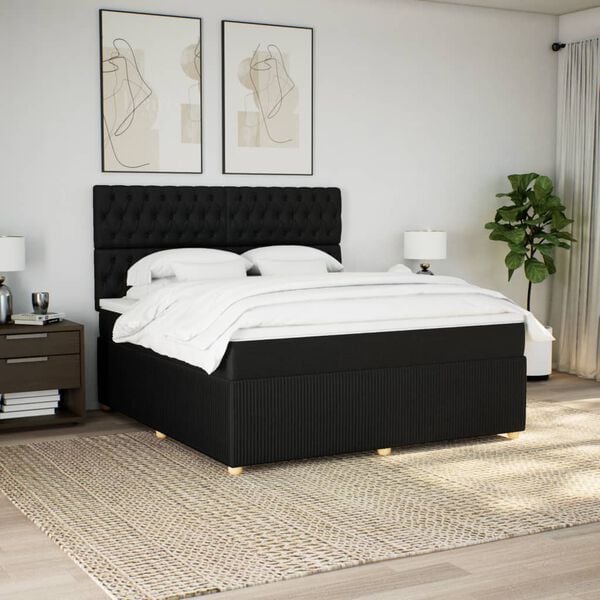 vidaXL Cama com molas/colch&atilde;o 180x200 cm tecido preto